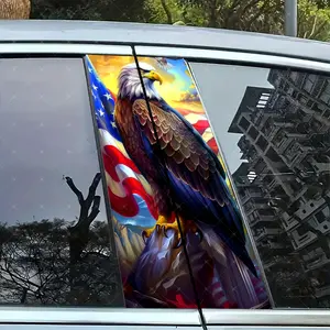 2pc American Flag Eagle Car B-Pillar Sticker, Vinyl Decal, Easy Peel & Stick, Sunproof Waterproof Scratch-Resistant, Car Decoration