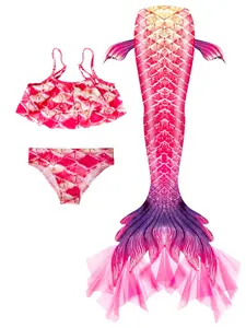 Girls Mermaid Swimsuit Mermaid Tail Beach Party Birthday Gift, Bikini Set Includes 1 Tail, 1 Top, 1 Shorts, Flippers Not Included.