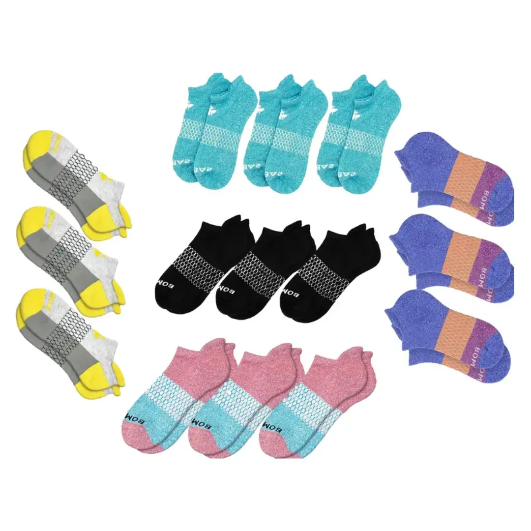 Pack 1/3/5 Bombas Ankle Socks, Cushioned Footbed & Honeycomb Arch Support, Seamless Toe, Blister Tab, Soft Cotton Blend, Size S, M, L, Women's Men's Daily wear