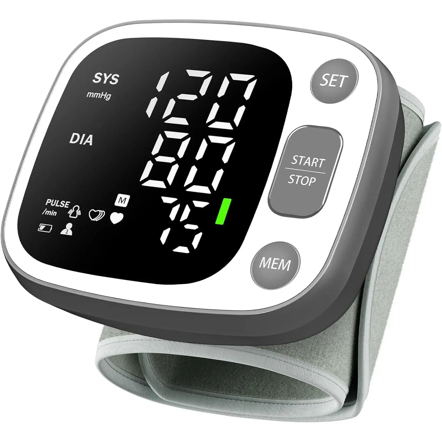 Rechargeable Wrist Digital Health Monitor for Home Use - Blood Pressure Cuff, LED Backlit Display, Voice Broadcast, 240-Memory Storage for 2 Users, Carrying Case, Grey Home Essential