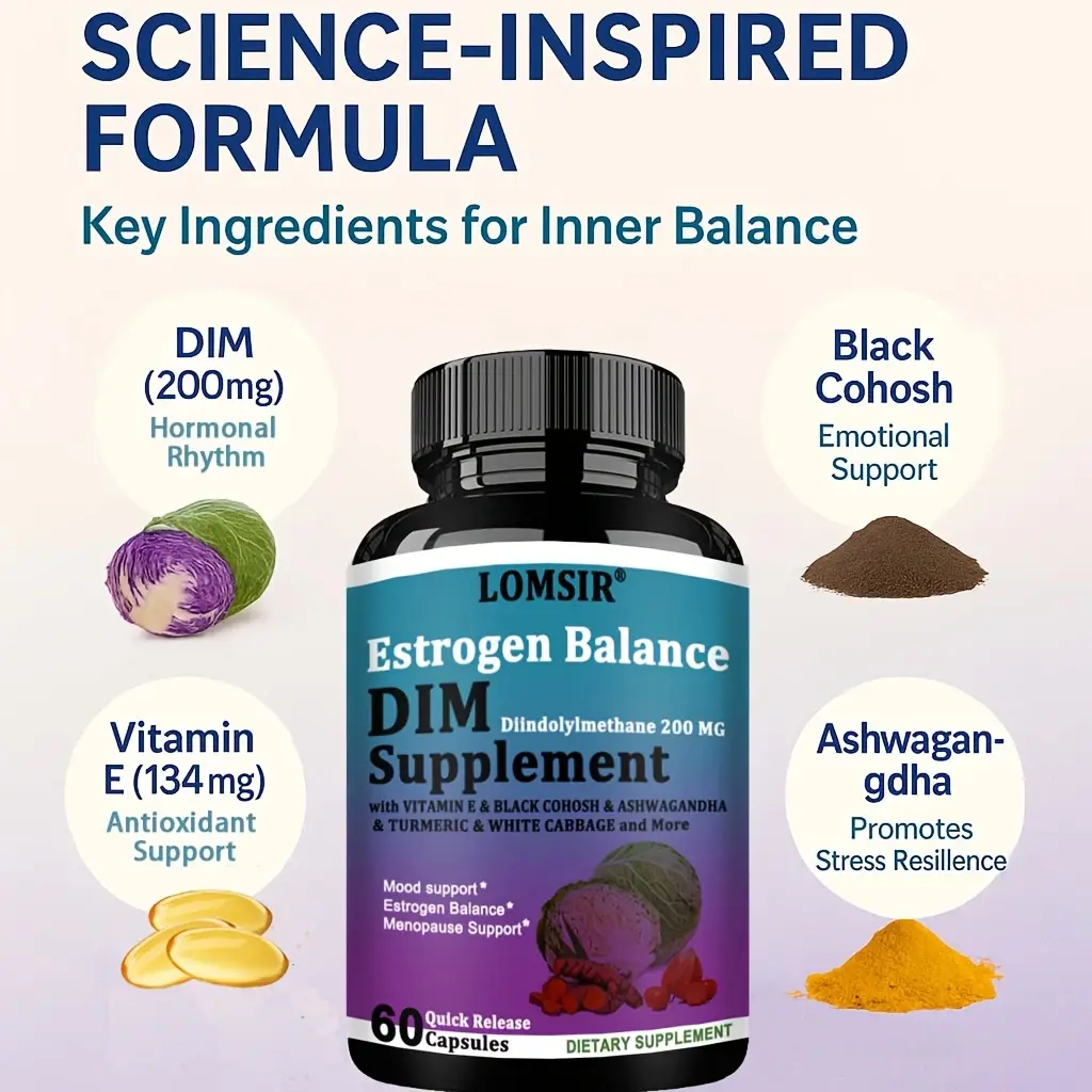 Dim Supplement Estrogen Balance - Estrogen Supplement for Women With Diindolylmethane, Vitamin E & Black Cohosh & Ashwagandha  & Turmeric And More - Menopause Support  - 60 Capsules