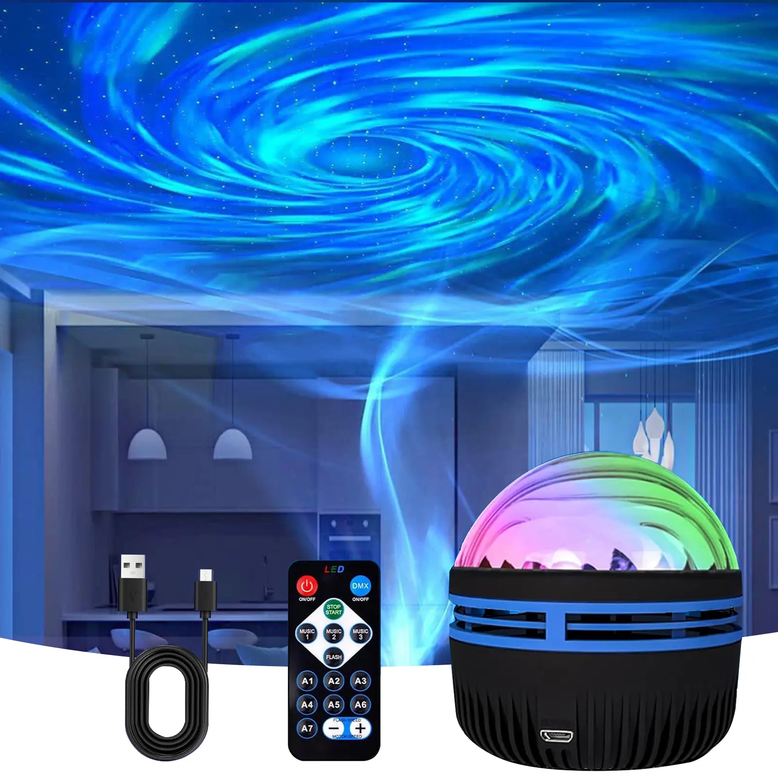Aurora Star Projector With Remote - LED Galaxy Night Light With 7 Lighting Effects, For Camping, Wedding Decor, Parties & Bedroom - Northern Lights & Starry Sky Projection, Mood Lighting