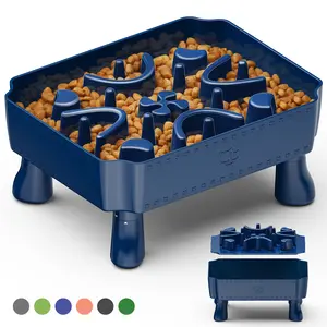 Slow Feeder Dog Bowls, 2 in 1 Dog Puzzle Slow Feeder for Large Breed, Maze Elevated Dog Food Bowl Anti-Choking Interactive Dog Feeding Bowls Slow Down Eating for Boredom & Anxiety Blue