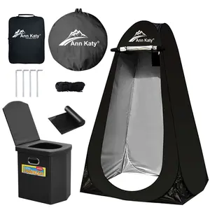 Annkaty Portable Toilet with Pop Up Privacy Tent,XL Large Portable Toilet for Adults, Outdoor Camping Shower Tents Changing Room Emergency Folding Toilet Tent Kit with Carry Bag for Camping/Hiking