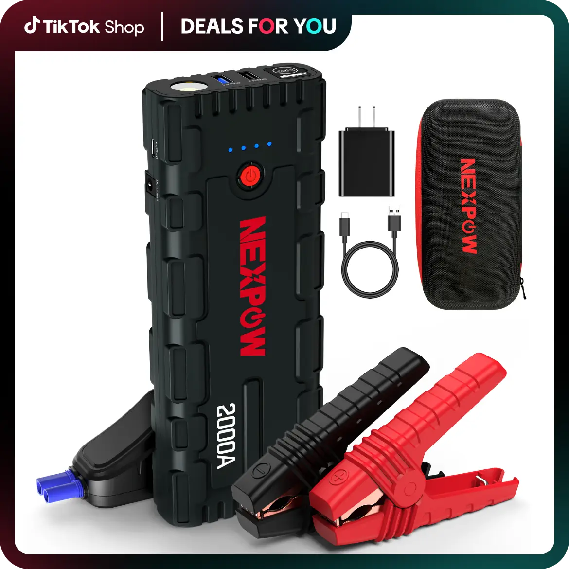 NEXPOW 2000A Jump Starter for Car Battery, 12V Portable Booster for Up to 7.0L Gas & 6.5L Diesel Engines, USB Quick Charge 3.0 & LED Light