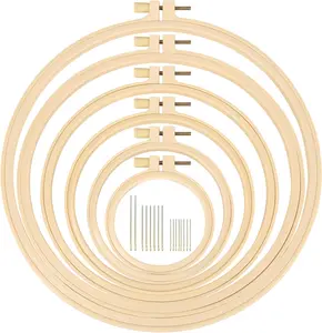 6-Piece Embroidery Hoop Set – 3 to 10 Inch Cross Stitch Hoops with 16 Needles for Embroidery, Punch Needle, Sewing, Crafts & Ornaments
