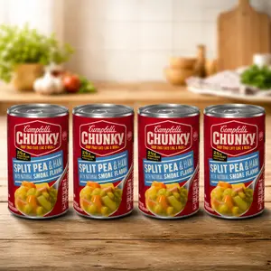 4 Packs Hearty Chunky Split Pea Soup with Ham Style Flavor, Ready to Eat Canned Meal Soup for Quick Lunch, Dinner or Pantry Meals, 19 Oz