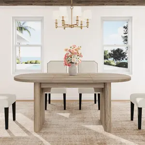63 Inch Oval Dining Table Set with Upholstered Dining Chairs, Kitchen Table with Thick Sturdy Wooden Base, High Back Wood Dining Chair for Kitchen