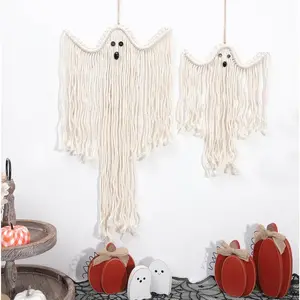 Halloween Macrame Ghost Wall Decor- Set of 2 Ghost Wall Hanging, Halloween Boho Ghost Decorations,  Ghost Decor, Spooky Season Decor