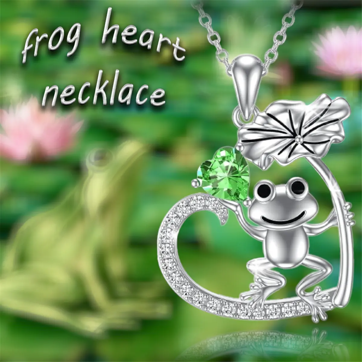 Women's Whimsical Frog-on-Lotus Leaf Alloy Pendant Necklace - Sparkling Green Zircon Embedded Stones, Ornamental Character Graphic Crystal Jewelry Gift, Crystal Necklaces