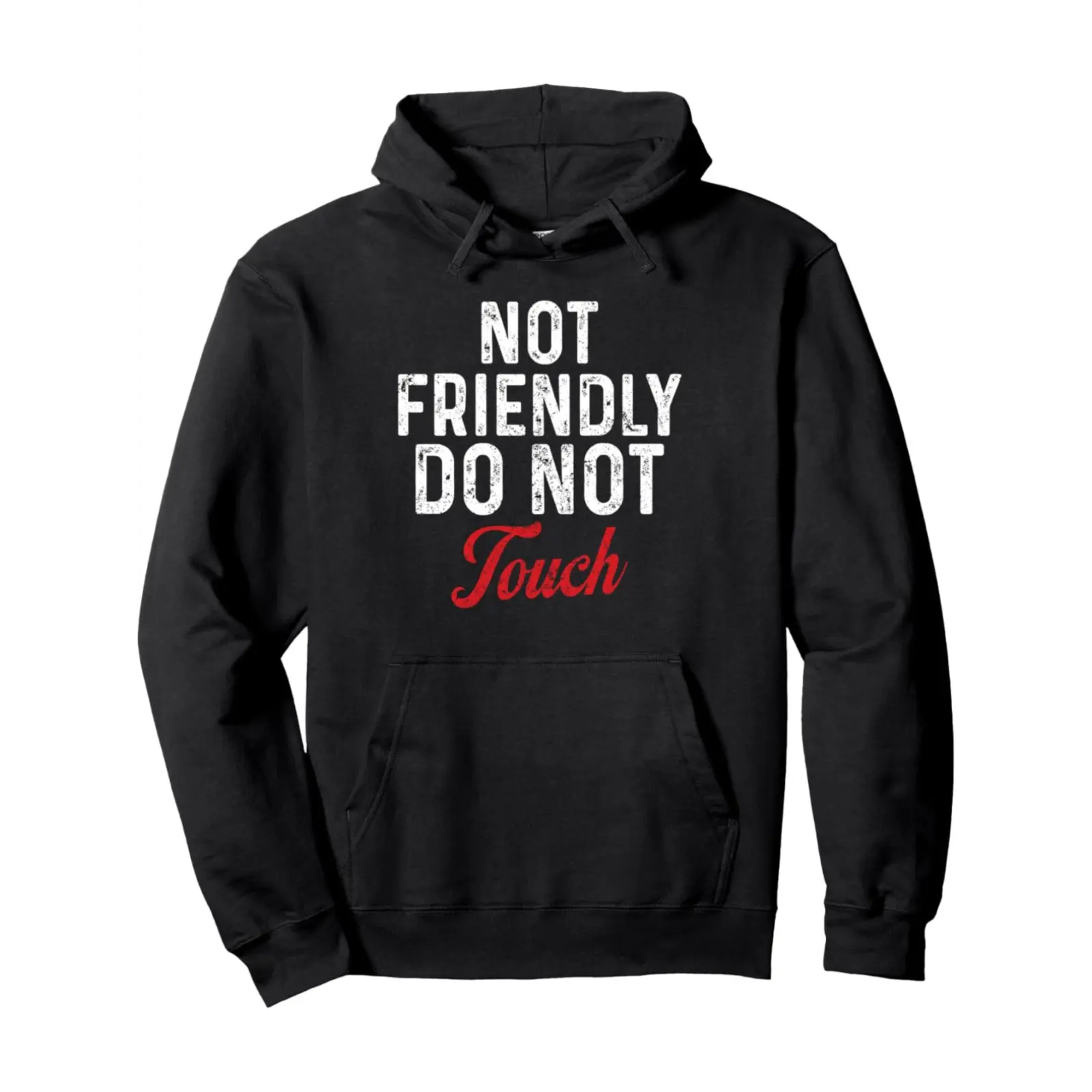 Not Friendly Do Not Touch" Humorous Black Hoodie - Ultra-Breathable & Durable - Casual Casual Attire with Kangaroo Pocket - Classic Fit for Spring/Fall Long Sleeve Layer