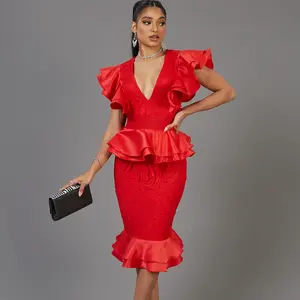 Lovely Lace Women's Dress with Ruffled Details and Lace Fabric