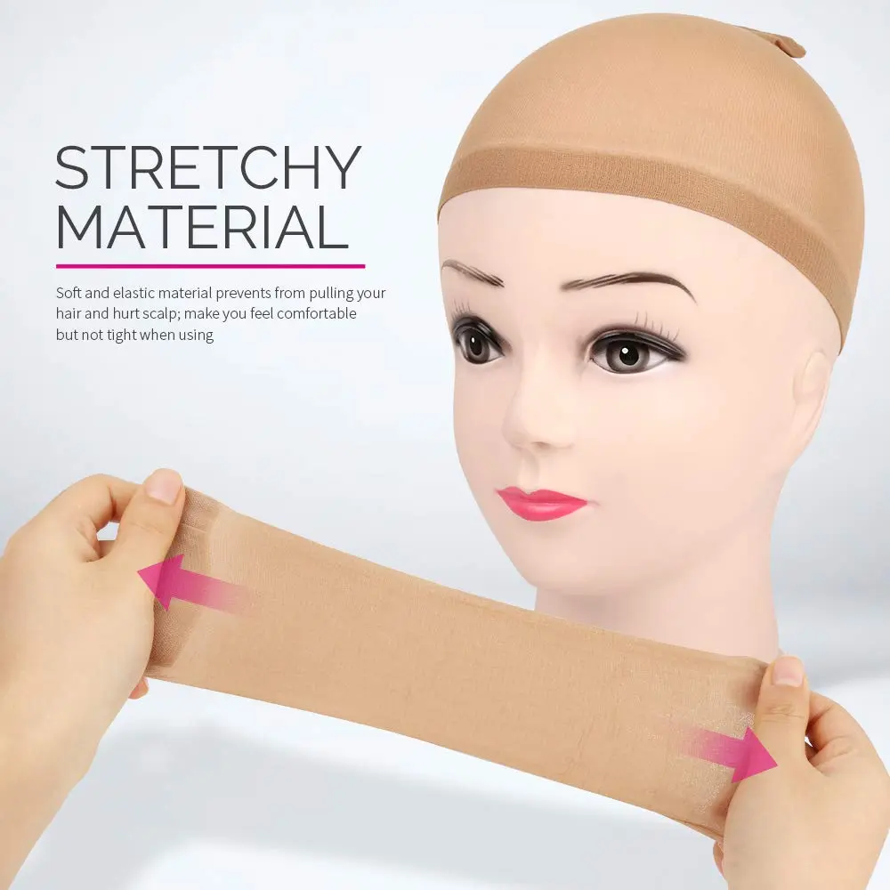 ANNA 2 pieces Light Brown Stocking Wig Caps Stretchy Nylon Wig Caps for Women