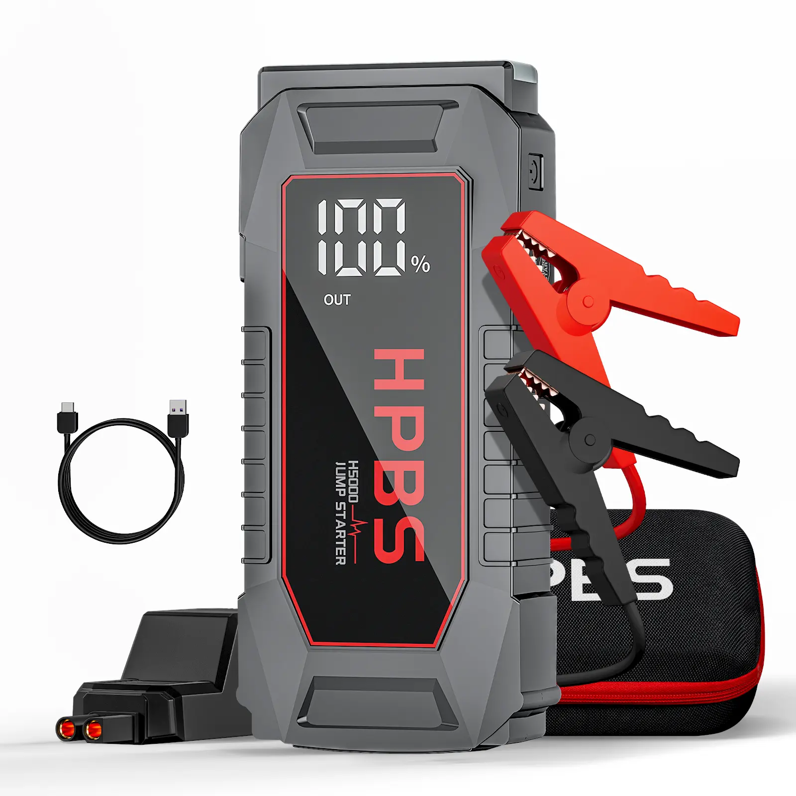 HPBS 5000A Portable Car Jump Starter with 3'' LCD display and Power Bank, Car Battery Booster for 12V Vehicles, Start Dead Battery for Cars,SUVs,Motorcycles, Trucks,With Emergency LED Light, Father's Day Gift for Men