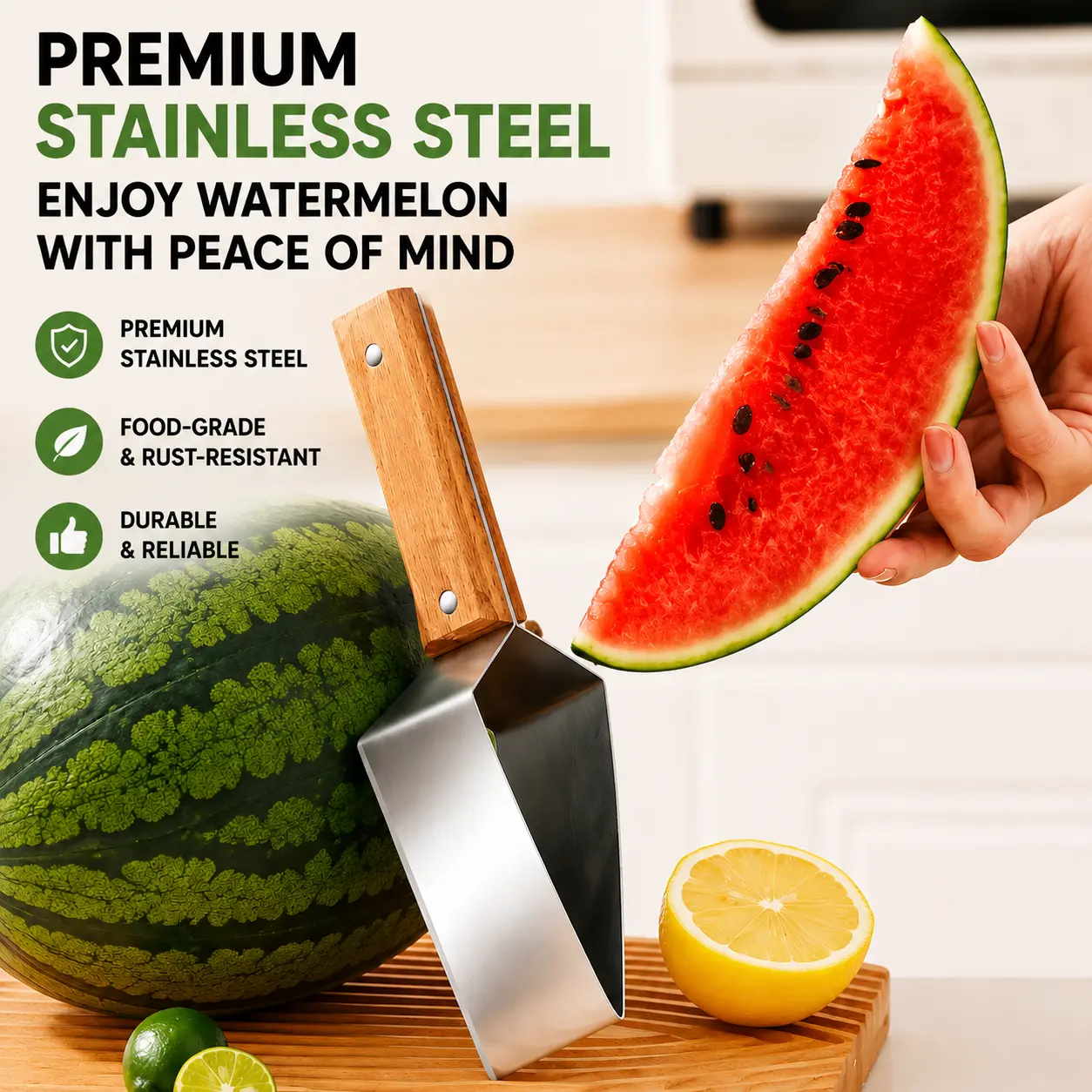 Stainless Steel Watermelon Cutter Multi-Function Fruit Slicer – Quick & Even Cutting Kitchen Tool