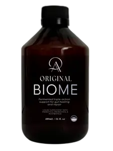 Original Biome is a liquid, live biome prebiotic, probiotic, and postbiotic formula designed to restore gut health, digestion, immunity, mood, and skin. Easy to take. Made for daily use.