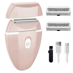 Electric Shaver for Women Pink Cordless Razor with 2 Replacement Blades USB-C Charging Cleaning Brush Compact Portable Removable Head Comfort Shaver for Daily Care - Storage