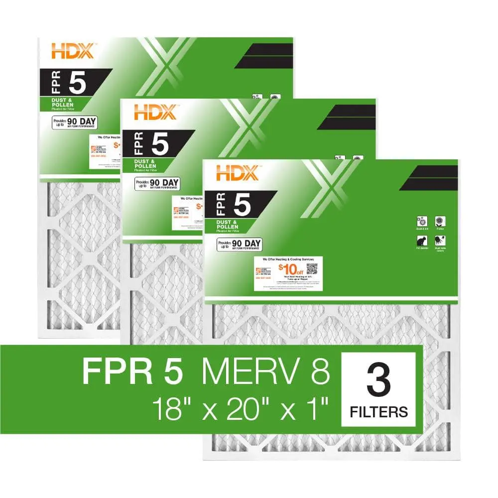 18 in. x 20 in. x 1 in. Standard Pleated Furnace Air Filter FPR 5, MERV 8 (1/3-Pack)