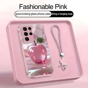 Luxury Crystal Apple Phone Case Metallic Cover with Lanyard for Galaxy S21 Ultra 5G--975