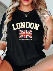 100% Cotton Unisex Vintage London England United Kingdom Souvenir Retro Graphic T-Shirt Casual Top