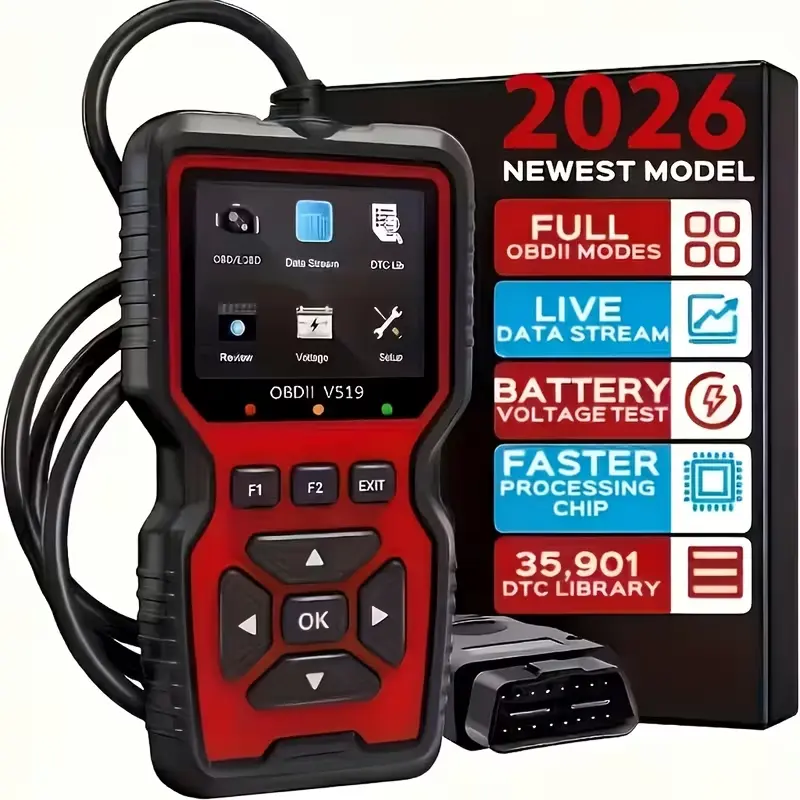 V519 Upgraded OBD2 Car Scanner, Portable Automotive Repair Tool with 35,901 DTC Definitions, Backlit Color LCD Screen, Battery Voltage Test, Compact and Lightweight for At-Home Maintenance, Supports 10 Languages & Most 1996+ OBD2 Cars