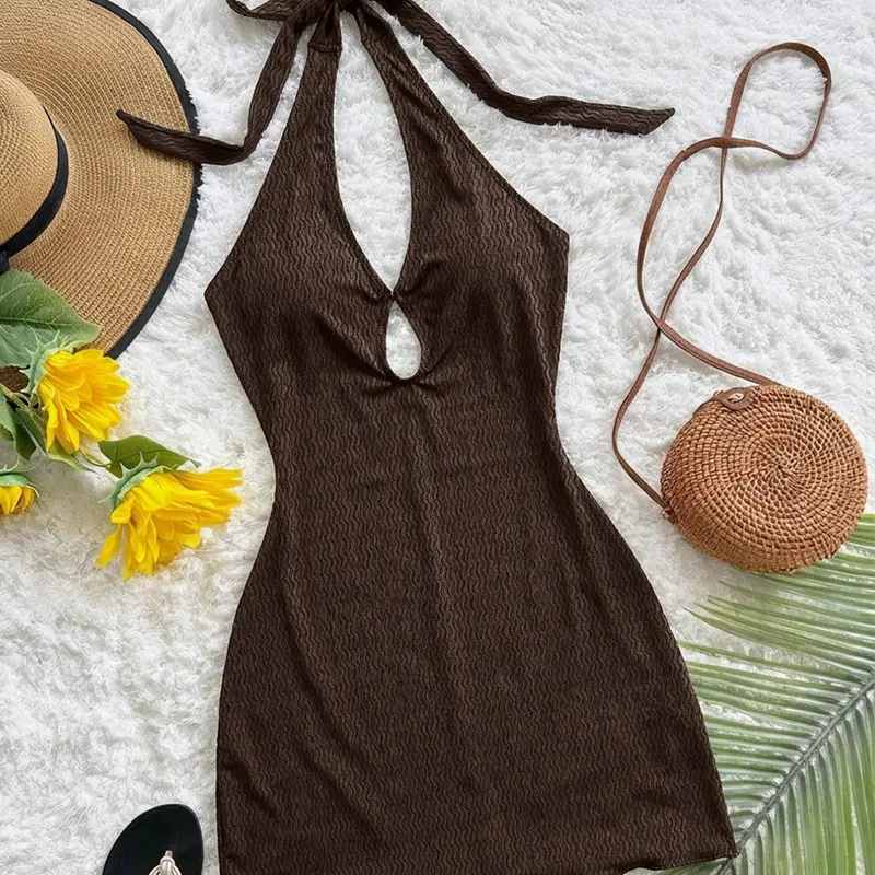 Women's Casual Vacation Beach Elegant Bohemian Sleeveless Bow Backless Knit Dress, Fitted Fashionable Party Gown for All Seasons