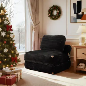 POUUIN Foldable Boneless Chaise Lounge Sofa Bed with Pillow & Back Support, 3-in-1 Multi-Functional Convertible Sleeper Chair with Ultra-Soft Corduroy, Multi-Color Choices for Living Room Bedroom, Ideal for Napping/Reading/Relaxation, No Assembly Required