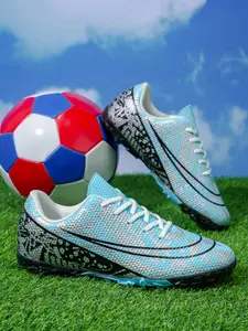 Parent-Child Blue-White-Purple Color-Block Pattern Breathable Paneled Turf Football Shoes, Football Boots, Breathable Paneled Material + Professional Turf Studs