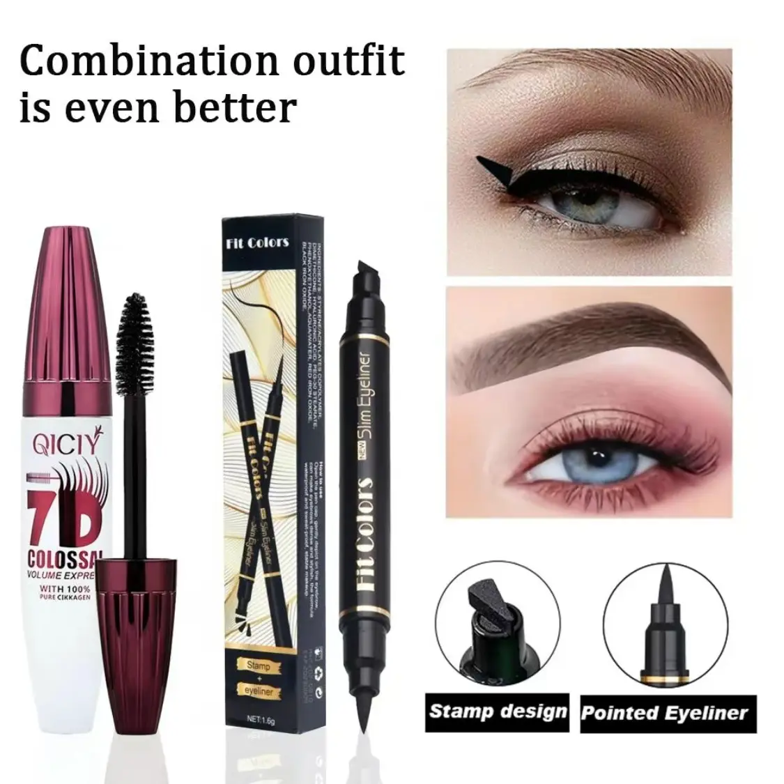7D Lengthening & Volumizing Mascara & Dual-Ended Precision Eyeliner Creates Wide-Awake Eyes with One Stroke Smudge-Proof Long-Lasting for Captivating Eye Look