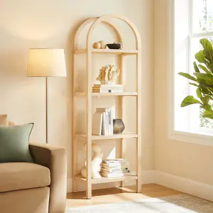 Vexley 72 Inch Tall Narrow Arched Bookshelf in Natural