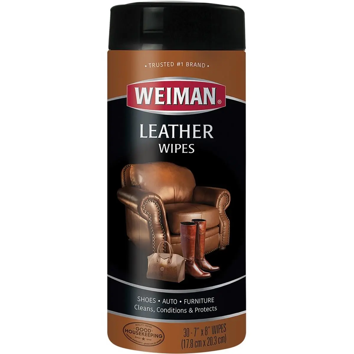 Weiman Premoistened Leather Care Wipes (WMN91CT Model) - 7x8 in Surface Cleaner with UV Sun Protection, 6 Natural Oils for Household Appliances, Shoes