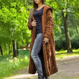 Women's Cardigan Braided Lazy Wind Hooded Long Cardigan Sweater Knitwear Cotton ?Gift