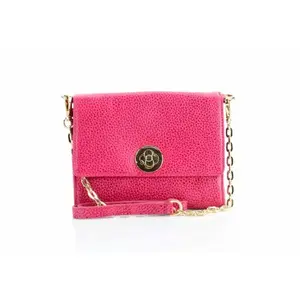 Pink Leather Purse with Chain Shoulder Strap