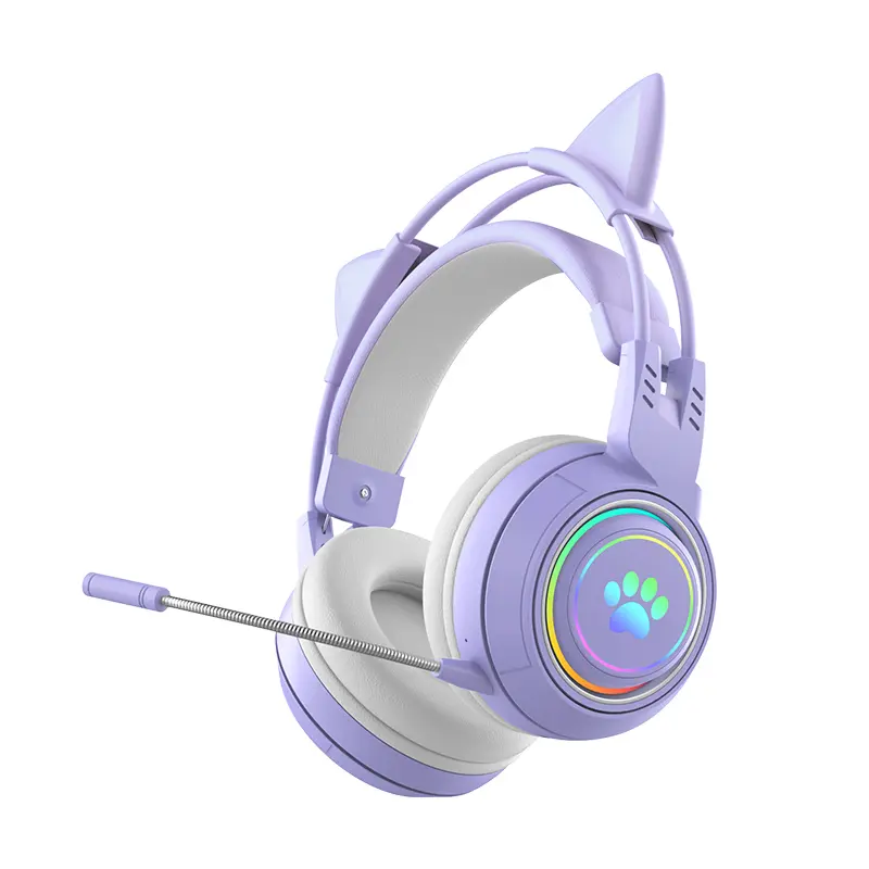Wireless Gaming Headphones with Detachable Cat Ears, 50mm Hi-Fi Stereo, 8 RGB Gradient Light Styles, Boom Mic, 290g Breathable Mesh Fit, Comfort Suspension Headband, 45ms Lagfree Play, Type-C Charging, Gaming Accessory for Live Streaming & Daily Use