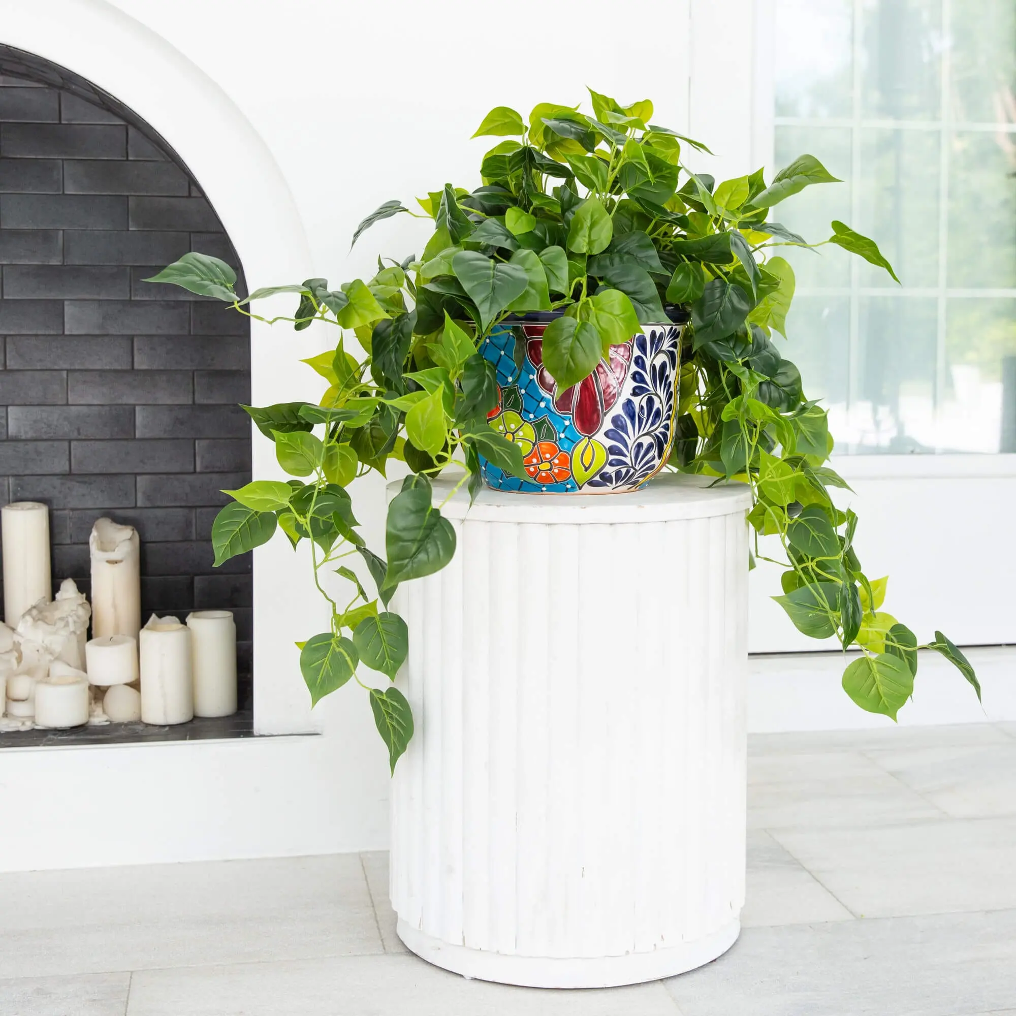 42 in UV-Resistant Durable Synthetic Philodendron Artificial Plant in Handmade Mexican Talavera Ceramic Planter, Decorative Desk Plant, Nature-Infused House Decor, Flower Garden Indoor-Outdoor Home & Garden Supply