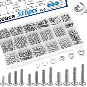 smseace 516Pcs Black Nuts and Bolts Assortment Kit 21-Sizes M3/M4/M5/M6 Nut Bolt Washer Assortment Kit for Machinery, Furniture, Automotive, Motorcycle Repairs