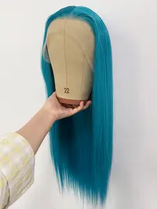 Women's Blue Long Silky Straight Wig, Synthetic Soft Hair, 26 Inches 13x4 Lace Front Wigs , Heat Resistant Synthetic Fiber, Natural Hairline Daily Wear Cosplay Party Wigs,Adjustable Strap, All Seasons