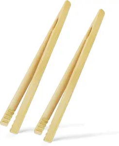 2 Pieces Bamboo Toast Tongs, 10.2 Inches Long Wood Toaster Tongs with Anti-slip Design, Tongs