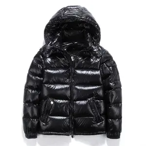 New Glossy Down Jackets Men Jackets Short Winter Hooded Women Thickened Warm-Keeping Cold-Proof Long Sleeve Cardigan Jacket Black Coats