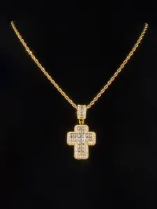 Rhinestone Decorated Cross Pendant Necklace, Cuban Cross Necklace, Fashion Jewelry for Party, Daily Clothing Decor, Trendy All-match & Exquisite Jewelry for Birthday Gift