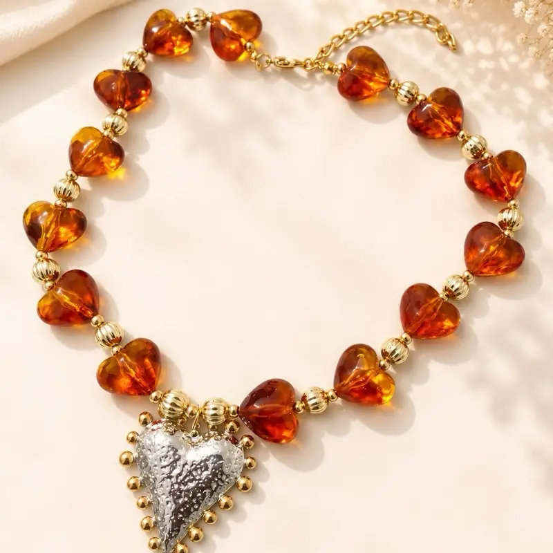 Rustic Heart Costume Necklace, Fashion Accessory for Women