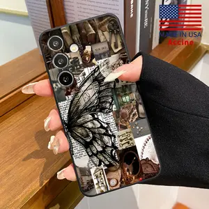 Compatible with Galaxy S23 Ultra S24 Plus S25 S22+ Phone Case Retro Butterfly Camera Lens Protection Ultra Slim Back Cover Gift for Girl