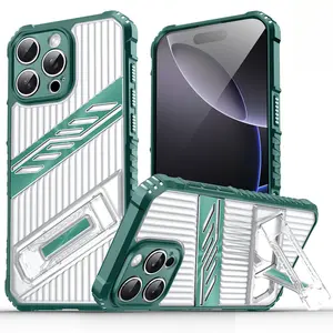 Plastic Hard Shell Bracket Phone Case for IPhone 11 12 13 14 Pro Max 16E 16 15 Plus Kickstand Airbag Shockproof Protective Cover Protector Blue Protection Casing Cellphone Smartphone
