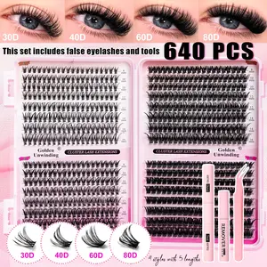 Large Capacity Fluffy False Eyelashes, Cosmetic Eyelashes, Curly Lashes, D Curl DIY Lash Extensions, Non-Toxic, Perfect for Daily Use, Parties, Travel, Gifts, Fluffy Eyelash Clusters