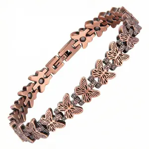 Copper Bracelets for Women, 99.99% Pure Copper Magnetic Bracelet with 3500 Gauss Neodymium Magnets, Adjustable with Free Sizing Tool, Butterfly Pattern Mother’s Day Gift from Daughter to Mom