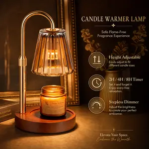 Glasseam Candle Warmer Lamp with Timer, Dimmable Candle Warmer for Jar Candles, Height Adjustable Wax Melts Warmer, Birthday Gifts for Women Mom, House Warming Gifts New Home Decor