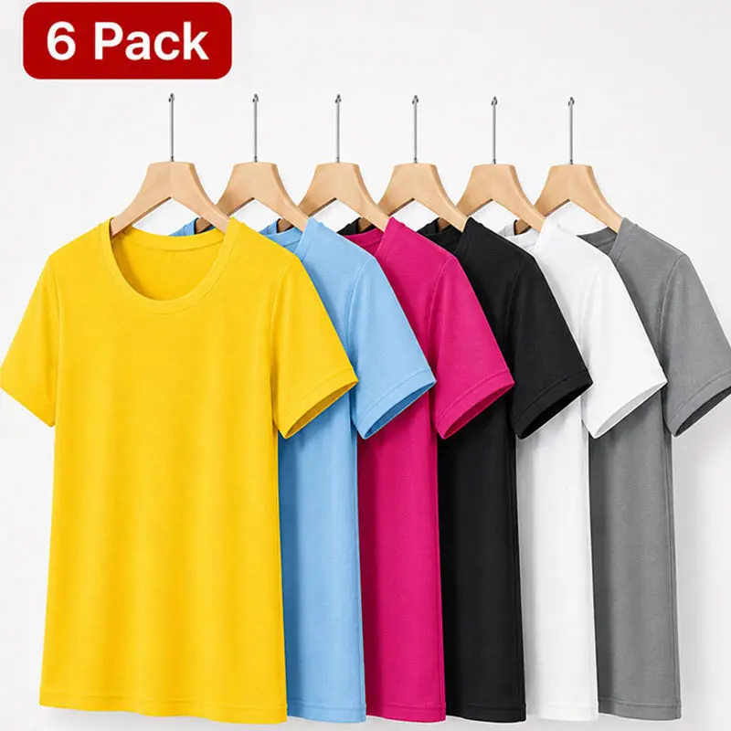 6 Pcs 2026 New Quick-Dry Sports T-Shirt Women's Summer Cool-Feel Breathable Fitness Running Short Sleeve Loose Slimming