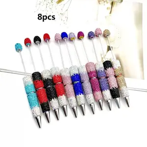 8-Pack DIY Gradient Beaded Pens, Specialty Pen, Glitter Gel Pens, Ink, Creative Holiday Stationery, School Supplies, Fashion Writing Office Essentials, College Student Pen