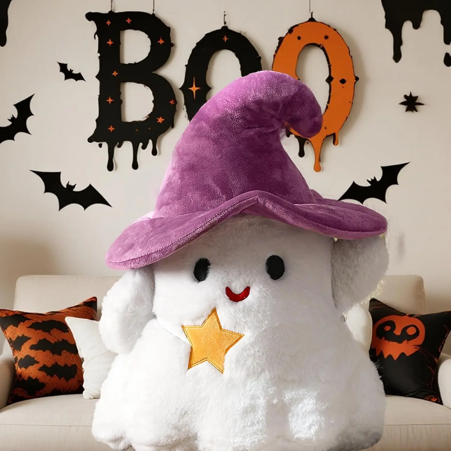 Ghost Pillows, Halloween Ghost Shaped Throw Pillows, Boo Purple  Hat Pillow Halloween Decor Gifts, 13x17 Inches Soft Faux   Cushion