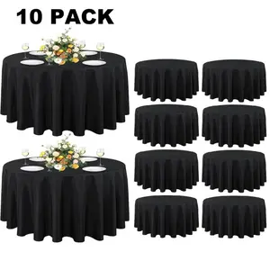 10 Pack Round Tablecloth - 84 Inch - Water Resistant Spill Proof Washable Plastic Table Cloth for Dining Tables, Buffet Parties, Banquets, Camping and Party Table Decor